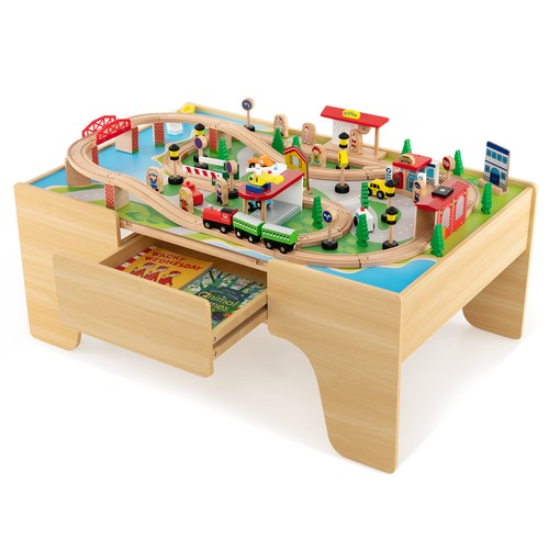 Kids wooden train table set - table,